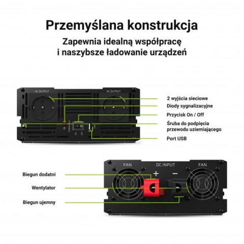 Green Cell - Przetwornica napięcia Inwerter 12V na 230V 2000W/4000W Modyfikowana sinusoida Green Cell Green Cell - Przetwornica napięcia Inwerter 12V na 230V 2000W/4000W Modyfikowana sinusoida Green Cell