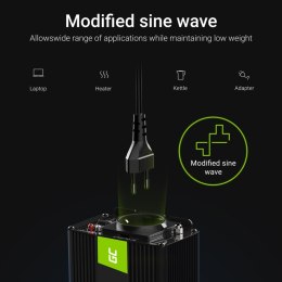 Green Cell - Przetwornica napięcia Inwerter 12V na 230V 300W/600W Modyfikowana sinusoida Green Cell