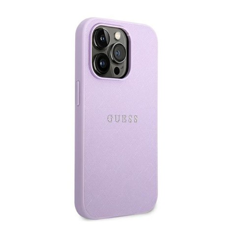 Guess Saffiano Metal Logo Stripes - Etui iPhone 14 Pro (liliowy) Guess Guess Saffiano Metal Logo Stripes - Etui iPhone 14 Pro (liliowy) Guess