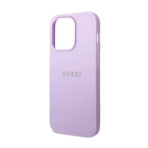 Guess Saffiano Metal Logo Stripes - Etui iPhone 14 Pro (liliowy) Guess Guess Saffiano Metal Logo Stripes - Etui iPhone 14 Pro (liliowy) Guess