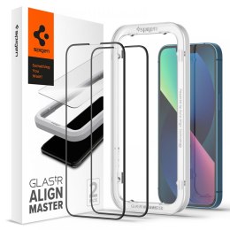 Spigen Alm Glass FC 2-Pack - Szkło hartowane do iPhone 16e / iPhone 14 / iPhone 13 / iPhone 13 Pro 2 szt (Czarna ramka) Spigen