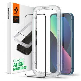 Spigen Alm Glass FC - Szkło hartowane do iPhone 16e / iPhone 14 / iPhone 13 / iPhone 13 Pro (Czarna ramka) Spigen