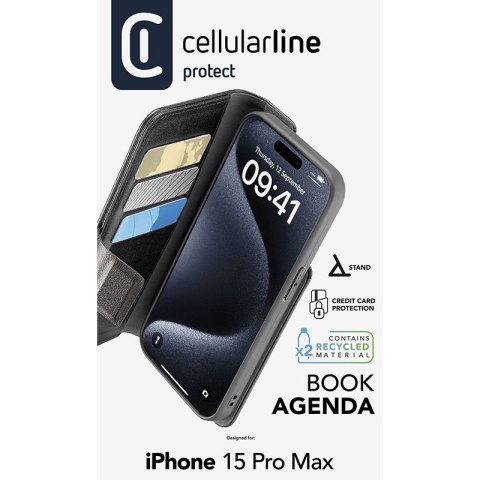 Cellularline Book Agenda - Etui iPhone 15 Pro Max z powłoką MICROBAN (czarny) Cellularline Cellularline Book Agenda - Etui iPhone 15 Pro Max z powłoką MICROBAN (czarny) Cellularline