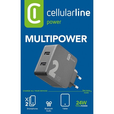 Cellularline Multipower 2 - Ładowarka sieciowa 2x USB-A 12W + 12W (czarny) Cellularline Cellularline Multipower 2 - Ładowarka sieciowa 2x USB-A 12W + 12W (czarny) Cellularline