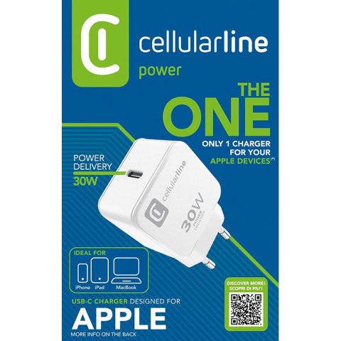 Cellularline The One - Ładowarka sieciowa USB-C Power Delivery 30W (biały) Cellularline Cellularline The One - Ładowarka sieciowa USB-C Power Delivery 30W (biały) Cellularline