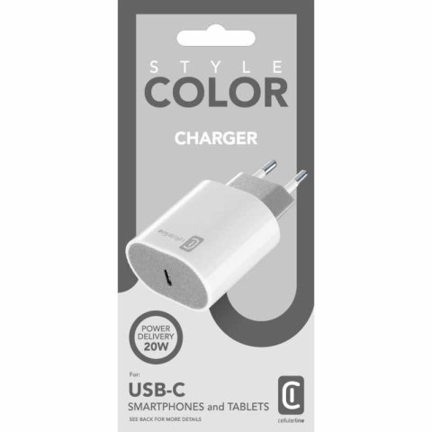 Cellularline Stylecolor Charger - Ładowarka sieciowa USB-C Power Delivery 20W (biały) Cellularline Cellularline Stylecolor Charger - Ładowarka sieciowa USB-C Power Delivery 20W (biały) Cellularline