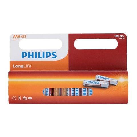 Philips LongLife - Zestaw baterii cynkowych AAA / R03 1.5V 12 szt. Philips Philips LongLife - Zestaw baterii cynkowych AAA / R03 1.5V 12 szt. Philips