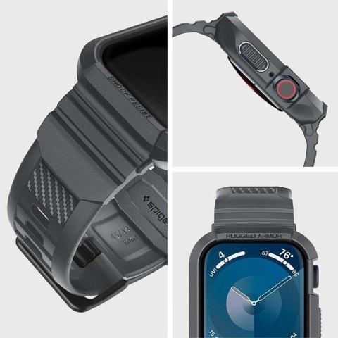 Spigen Rugged Armor Pro - Pasek z obudową do Apple Watch 4/5/6/7/8/9/SE 44/45 mm (Dark Grey) Spigen Spigen Rugged Armor Pro - Pasek z obudową do Apple Watch 4/5/6/7/8/9/SE 44/45 mm (Dark Grey) Spigen