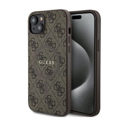 Guess 4G Collection Leather Metal Logo MagSafe - Etui iPhone 15 Plus / 14 Plus (brązowy) Guess