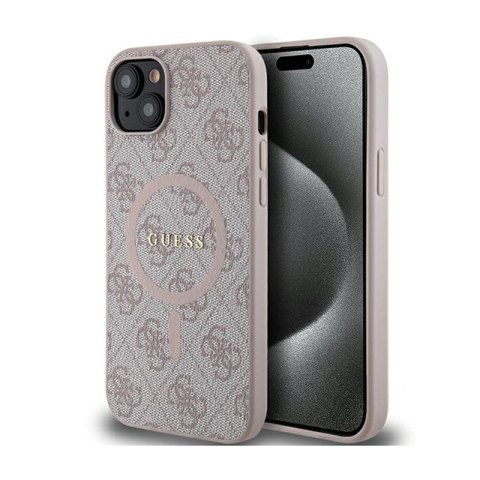 Guess 4G Collection Leather Metal Logo MagSafe - Etui iPhone 15 Plus / 14 Plus (różowy) Guess Guess 4G Collection Leather Metal Logo MagSafe - Etui iPhone 15 Plus / 14 Plus (różowy) Guess