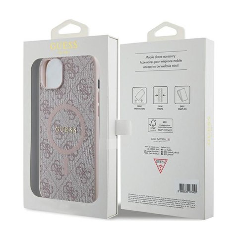 Guess 4G Collection Leather Metal Logo MagSafe - Etui iPhone 15 Plus / 14 Plus (różowy) Guess Guess 4G Collection Leather Metal Logo MagSafe - Etui iPhone 15 Plus / 14 Plus (różowy) Guess