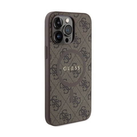Guess 4G Collection Leather Metal Logo MagSafe - Etui iPhone 15 Pro Max (brązowy) Guess Guess 4G Collection Leather Metal Logo MagSafe - Etui iPhone 15 Pro Max (brązowy) Guess