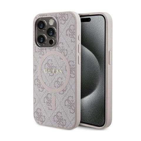 Guess 4G Collection Leather Metal Logo MagSafe - Etui iPhone 15 Pro (różowy) Guess Guess 4G Collection Leather Metal Logo MagSafe - Etui iPhone 15 Pro (różowy) Guess