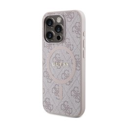 Guess 4G Collection Leather Metal Logo MagSafe - Etui iPhone 15 Pro (różowy) Guess