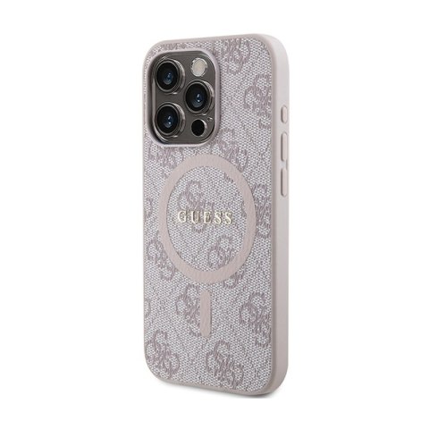 Guess 4G Collection Leather Metal Logo MagSafe - Etui iPhone 15 Pro (różowy) Guess Guess 4G Collection Leather Metal Logo MagSafe - Etui iPhone 15 Pro (różowy) Guess