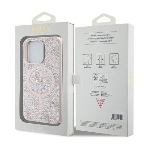 Guess 4G Collection Leather Metal Logo MagSafe - Etui iPhone 15 Pro (różowy) Guess Guess 4G Collection Leather Metal Logo MagSafe - Etui iPhone 15 Pro (różowy) Guess