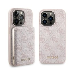 Guess Bundle Pack MagSafe 4G Metal Gold Logo - Zestaw etui + Power Bank 5000mAh MagSafe iPhone 15 Pro (różowy) Guess