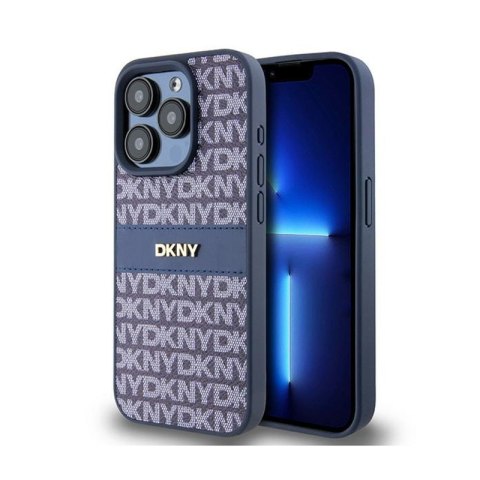 DKNY Leather Mono Stripe & Metal Logo - Etui iPhone 15 Pro (niebieski) DKNY DKNY Leather Mono Stripe & Metal Logo - Etui iPhone 15 Pro (niebieski) DKNY