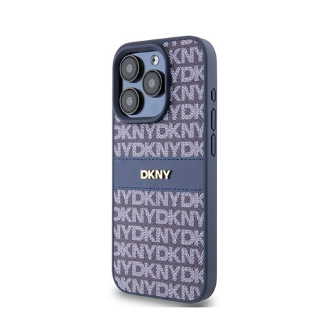 DKNY Leather Mono Stripe & Metal Logo - Etui iPhone 15 Pro (niebieski) DKNY DKNY Leather Mono Stripe & Metal Logo - Etui iPhone 15 Pro (niebieski) DKNY