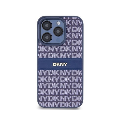 DKNY Leather Mono Stripe & Metal Logo - Etui iPhone 15 Pro (niebieski) DKNY DKNY Leather Mono Stripe & Metal Logo - Etui iPhone 15 Pro (niebieski) DKNY
