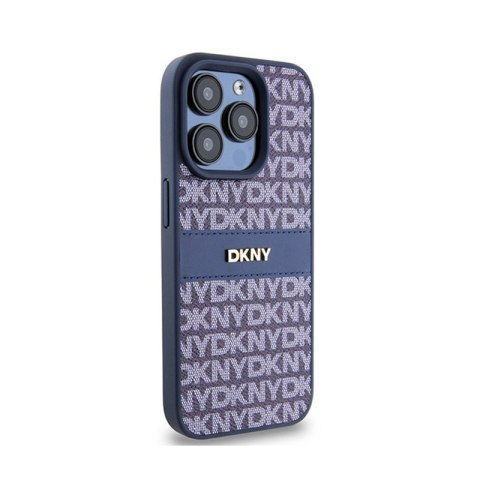 DKNY Leather Mono Stripe & Metal Logo - Etui iPhone 15 Pro (niebieski) DKNY DKNY Leather Mono Stripe & Metal Logo - Etui iPhone 15 Pro (niebieski) DKNY