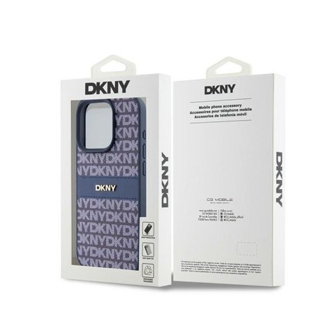 DKNY Leather Mono Stripe & Metal Logo - Etui iPhone 15 Pro (niebieski) DKNY DKNY Leather Mono Stripe & Metal Logo - Etui iPhone 15 Pro (niebieski) DKNY