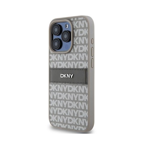DKNY Leather Mono Stripe & Metal Logo - Etui iPhone 15 Pro Max (beżowy) DKNY DKNY Leather Mono Stripe & Metal Logo - Etui iPhone 15 Pro Max (beżowy) DKNY
