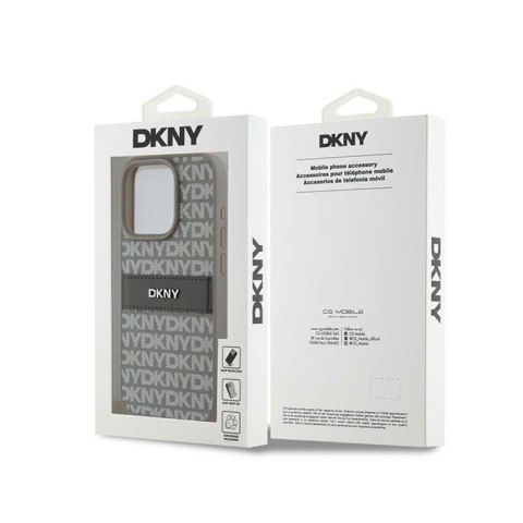 DKNY Leather Mono Stripe & Metal Logo - Etui iPhone 15 Pro Max (beżowy) DKNY DKNY Leather Mono Stripe & Metal Logo - Etui iPhone 15 Pro Max (beżowy) DKNY