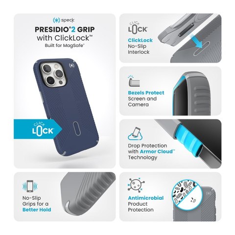 Speck Presidio2 Grip ClickLock & MagSafe - Etui iPhone 16 Pro (Coastal Blue / Dust Grey / White) Speck Speck Presidio2 Grip ClickLock & MagSafe - Etui iPhone 16 Pro (Coastal Blue / Dust Grey / White) Speck