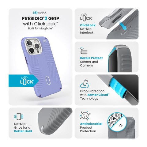 Speck Presidio2 Grip ClickLock & MagSafe - Etui iPhone 16 Pro (Future Lavender / Cassis Purple / White) Speck Speck Presidio2 Grip ClickLock & MagSafe - Etui iPhone 16 Pro (Future Lavender / Cassis Purple / White) Speck