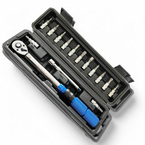 Klucz dynamometryczny rowerowy 2-24 Nm 1/4" zestaw nasadek 15 elementów E-hurtownia Klucz dynamometryczny rowerowy 2-24 Nm 1/4" zestaw nasadek 15 elementów E-hurtownia