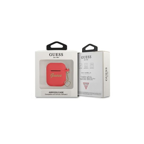 Guess etui do Airpods 1 / 2 GUA2LSCHSR czerwona Silicone Heart Charm Guess etui do Airpods 1 / 2 GUA2LSCHSR czerwona Silicone Heart Charm