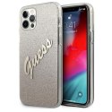 Guess nakładka do iPhone 12 / 12 Pro 6,1" GUHCP12MPCUGLSGO złota hard case Glitter Gradient Script