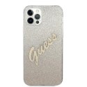 Guess nakładka do iPhone 12 / 12 Pro 6,1" GUHCP12MPCUGLSGO złota hard case Glitter Gradient Script