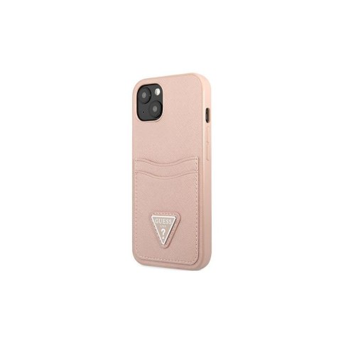 Guess nakładka do iPhone 13 6,1" GUHCP13MPSATPP hardcase różowa Saffiano Double Card Triangle Guess nakładka do iPhone 13 6,1" GUHCP13MPSATPP hardcase różowa Saffiano Double Card Triangle