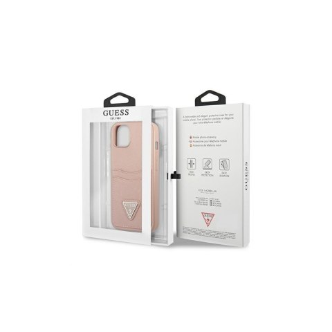 Guess nakładka do iPhone 13 6,1" GUHCP13MPSATPP hardcase różowa Saffiano Double Card Triangle Guess nakładka do iPhone 13 6,1" GUHCP13MPSATPP hardcase różowa Saffiano Double Card Triangle