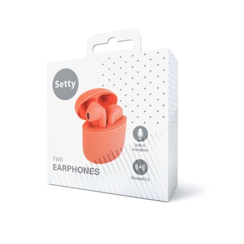 Setty słuchawki Bluetooth TWS z etui ładującym STWS-110 pomarańczowe Setty słuchawki Bluetooth TWS z etui ładującym STWS-110 pomarańczowe