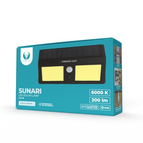 Forever Light Lampa solarna LED SUNARI FLS-18 COB PIR 3W 200lm 6000K 800mAh Li-Ion Forever Light Lampa solarna LED SUNARI FLS-18 COB PIR 3W 200lm 6000K 800mAh Li-Ion