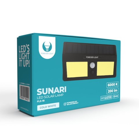 Forever Light Lampa solarna LED SUNARI FLS-18 COB PIR 3W 200lm 6000K 800mAh Li-Ion Forever Light Lampa solarna LED SUNARI FLS-18 COB PIR 3W 200lm 6000K 800mAh Li-Ion