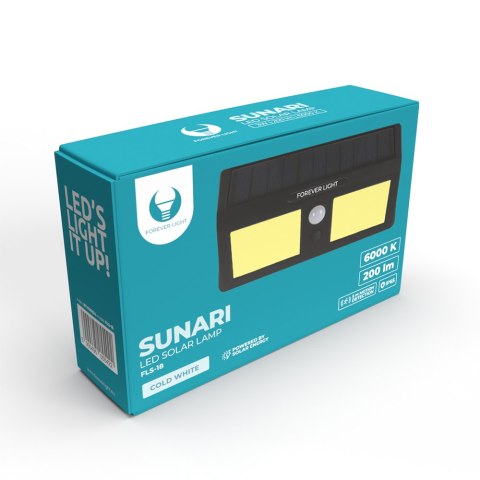 Forever Light Lampa solarna LED SUNARI FLS-18 COB PIR 3W 200lm 6000K 800mAh Li-Ion Forever Light Lampa solarna LED SUNARI FLS-18 COB PIR 3W 200lm 6000K 800mAh Li-Ion
