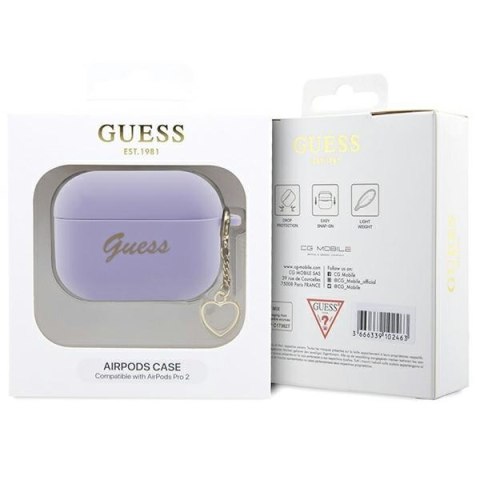 Guess etui do AirPods Pro 2 GUAP2LSCHSU fioletowe Silicone Heart Charm Guess etui do AirPods Pro 2 GUAP2LSCHSU fioletowe Silicone Heart Charm