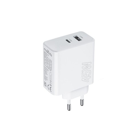 Maxlife ładowarka sieciowa PD QC MXTC-07-45AC 1x USB-C 1x USB 45W biała Maxlife ładowarka sieciowa PD QC MXTC-07-45AC 1x USB-C 1x USB 45W biała