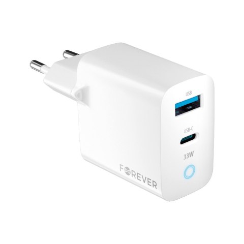 Forever ładowarka sieciowa GaN PD QC TC-06-33AC 1x USB-C 1x USB 33W biała Forever ładowarka sieciowa GaN PD QC TC-06-33AC 1x USB-C 1x USB 33W biała