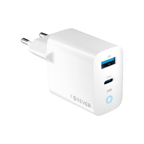 Forever ładowarka sieciowa PD QC TC-06-20AC 1x USB-C 1x USB 20W biała Forever ładowarka sieciowa PD QC TC-06-20AC 1x USB-C 1x USB 20W biała