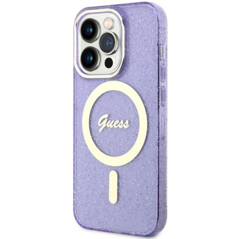 Guess nakładka do iPhone 14 Pro 6,1" GUHMP14LHCMCGU fioletowa hardcase Magsafe IML Glitter Gold Guess nakładka do iPhone 14 Pro 6,1" GUHMP14LHCMCGU fioletowa hardcase Magsafe IML Glitter Gold