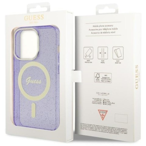 Guess nakładka do iPhone 14 Pro 6,1" GUHMP14LHCMCGU fioletowa hardcase Magsafe IML Glitter Gold Guess nakładka do iPhone 14 Pro 6,1" GUHMP14LHCMCGU fioletowa hardcase Magsafe IML Glitter Gold