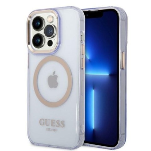 Guess nakładka do iPhone 14 Pro 6,1" GUHMP14LHTCMU fioletowa HC Magsafe Gold Outline Translucent Guess nakładka do iPhone 14 Pro 6,1" GUHMP14LHTCMU fioletowa HC Magsafe Gold Outline Translucent