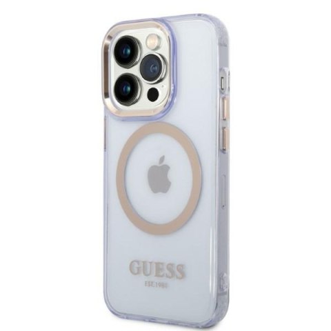Guess nakładka do iPhone 14 Pro 6,1" GUHMP14LHTCMU fioletowa HC Magsafe Gold Outline Translucent Guess nakładka do iPhone 14 Pro 6,1" GUHMP14LHTCMU fioletowa HC Magsafe Gold Outline Translucent