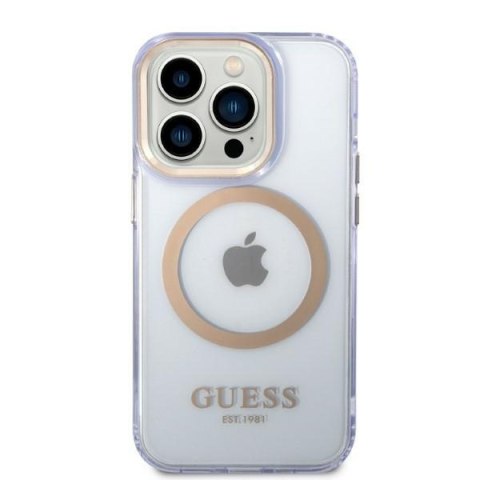 Guess nakładka do iPhone 14 Pro 6,1" GUHMP14LHTCMU fioletowa HC Magsafe Gold Outline Translucent Guess nakładka do iPhone 14 Pro 6,1" GUHMP14LHTCMU fioletowa HC Magsafe Gold Outline Translucent