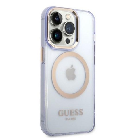 Guess nakładka do iPhone 14 Pro 6,1" GUHMP14LHTCMU fioletowa HC Magsafe Gold Outline Translucent Guess nakładka do iPhone 14 Pro 6,1" GUHMP14LHTCMU fioletowa HC Magsafe Gold Outline Translucent